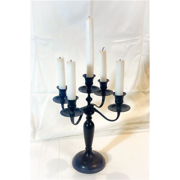 Vintage Solid Brass 5-Arm Candelabra – 14” Tall, Painted Dark Bronze