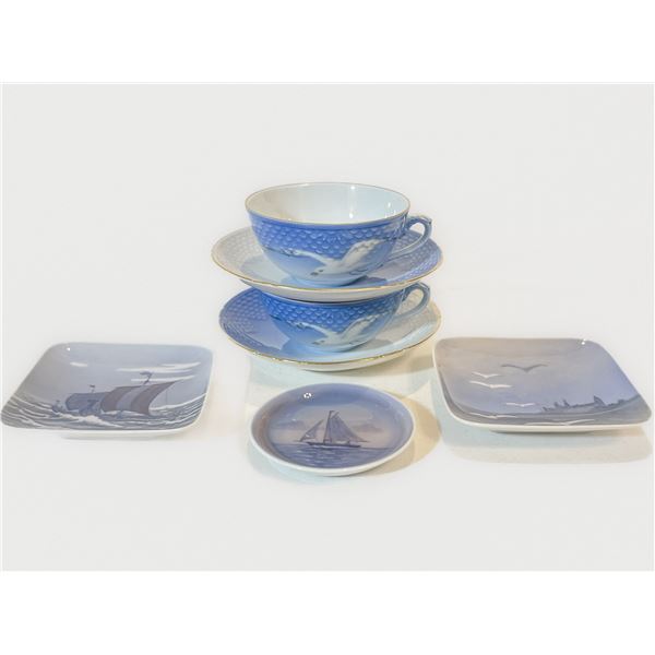Royal Copenhagen & Bing & Grøndahl Denmark Porcelain Lot – Blue Seagull Teacups & Viking Sh