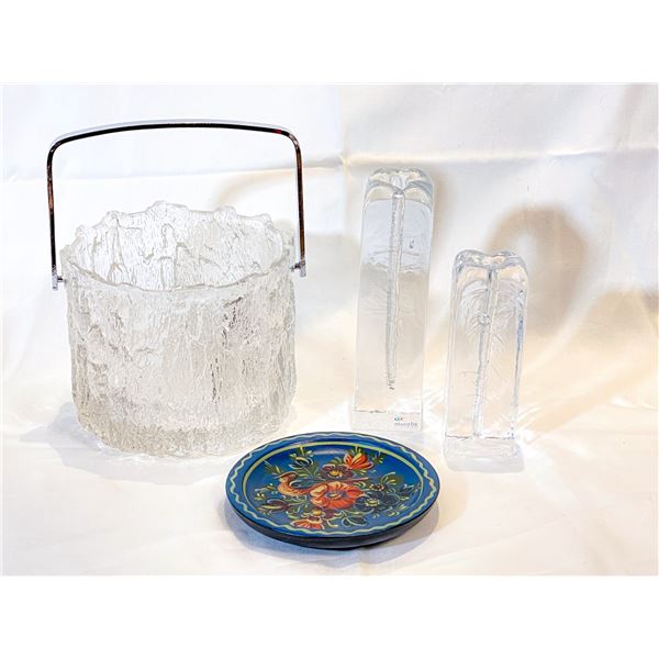 Scandinavian Glass & Folk Art Lot – Tapio Wirkkala Iittala Ice Bucket, Muurla Candle Holder