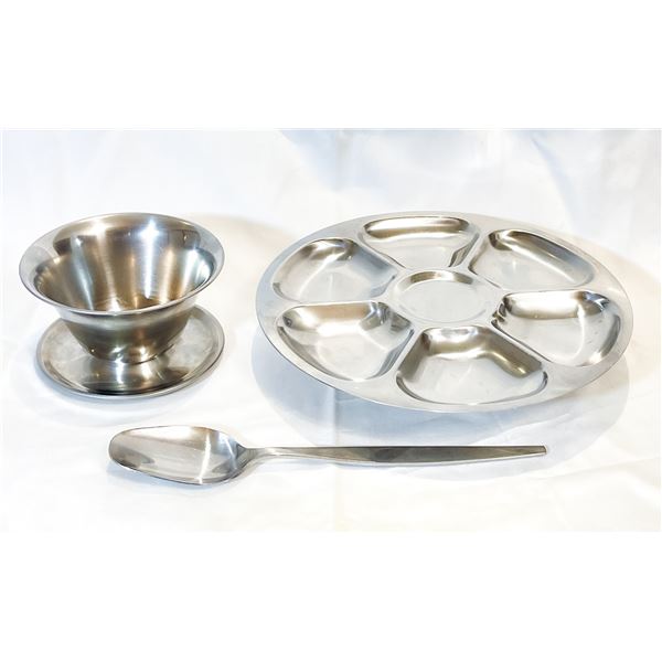 Danish & Swedish MCM Stainless Steel Serving Set – Lazy Susan, Bowl & Gense Spoon