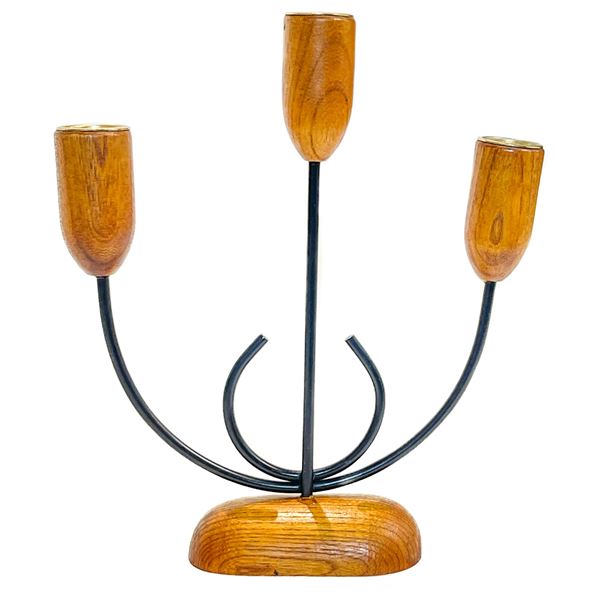 Vintage Danish Modern 3-Arm Teak & Wrought Iron Candelabra – MCM Scandinavia
