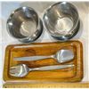 Image 2 : Vintage Digsmed Denmark Teak Serving Tray with Gense Salad Servers & Danish 18/8 Stainless Bowls [x=