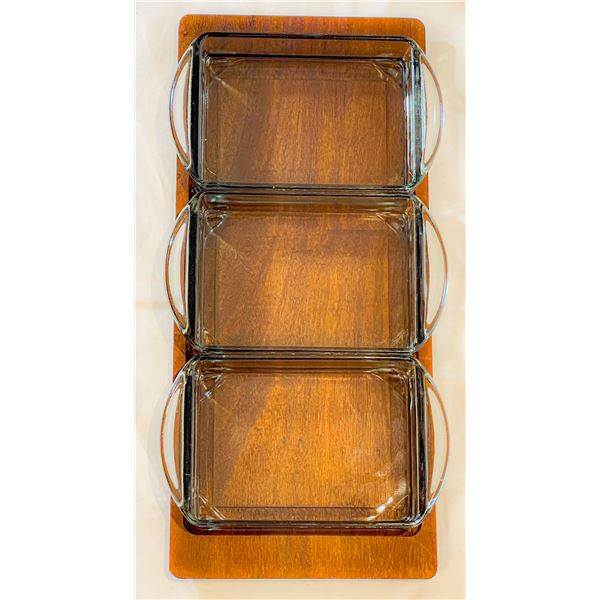 Vintage Danish Modern Teak Cabaret Tray with Three Glass Inserts – MCM Denmark