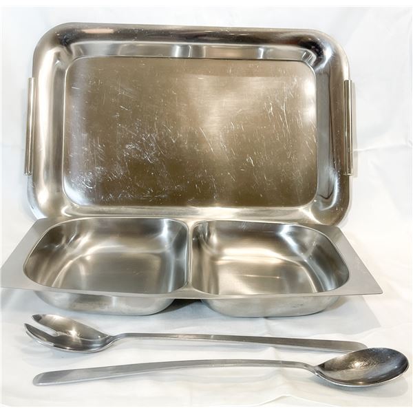 Vintage Danish 18/8 Stainless Steel Serving Set – Large Platter, Divided Dish & Salad Serve