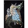 Image 1 : Vintage Velvet Painting – Owl on Branch – Mid Century Woodland Art 23" x 31"