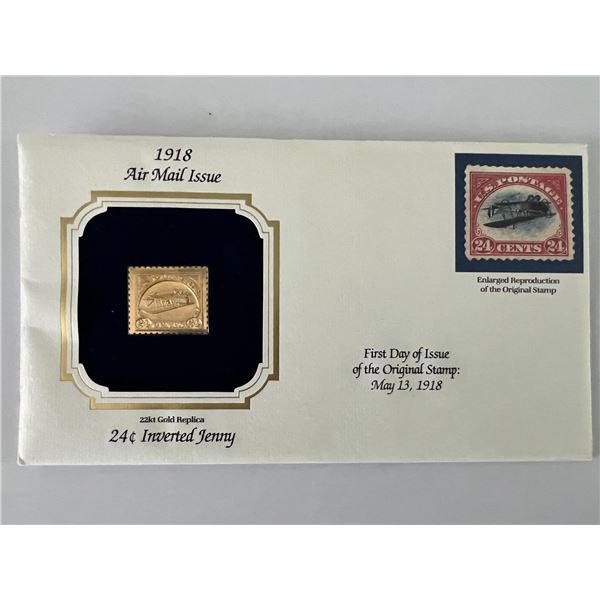 1918 24 cent Inverted Jenny 22kt gold stamped FDC