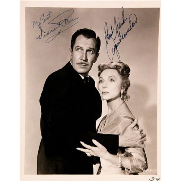 Vincent Price and Agnes Moorehead signed portrait photo