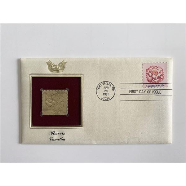 Flowers Camellia Gold Stamp Replica First Day Cover