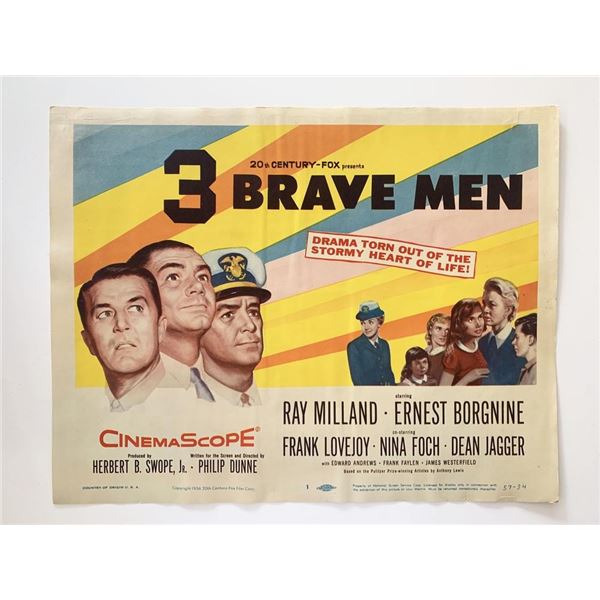 Three Brave Men original 1956 vintage lobby card
