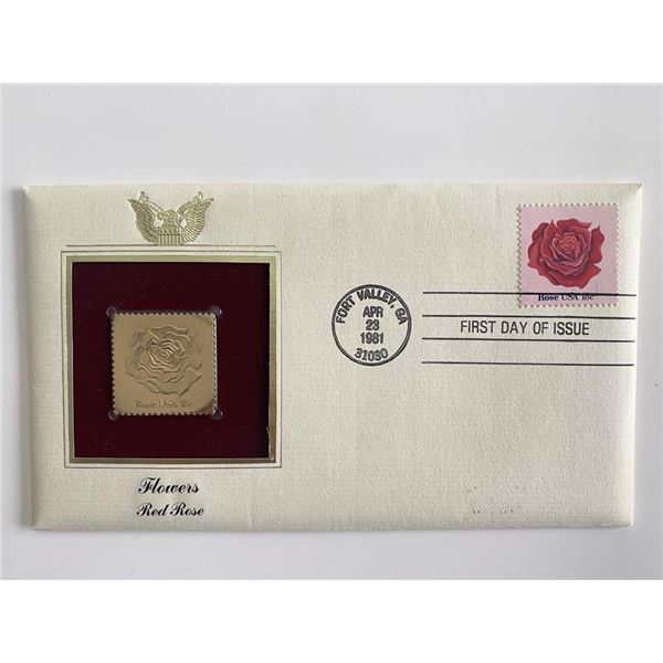 Flowers Red Rose Gold Stamp Replica First Day Cover