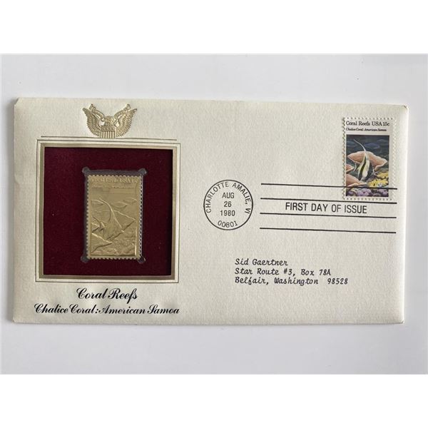 Coral Reefs Chalice Coral: American Samoa Gold Stamp Replica First Day Cover