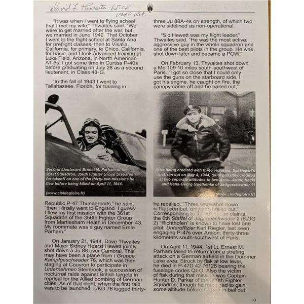 WW2 ACE David Thwaites Signed Bio Page