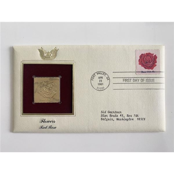 Flowers Red Rose Gold Stamp Replica First Day Cover