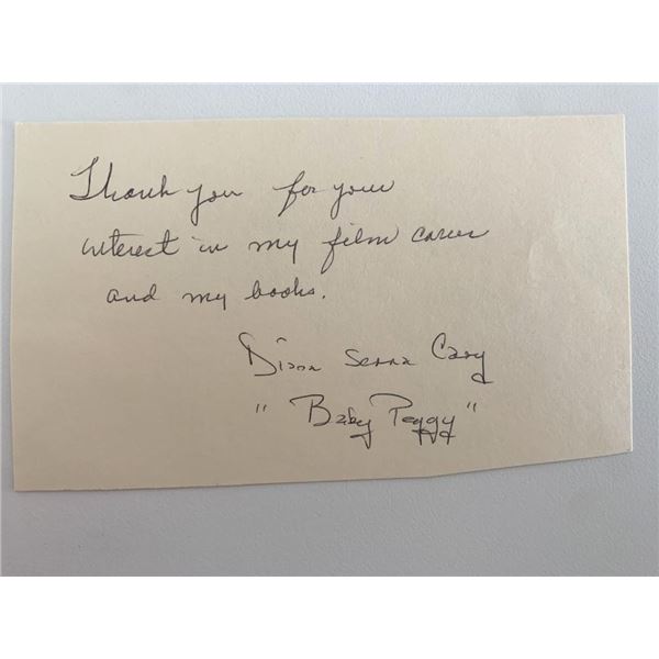 Baby Peggy Child Star Diana Cary signed note