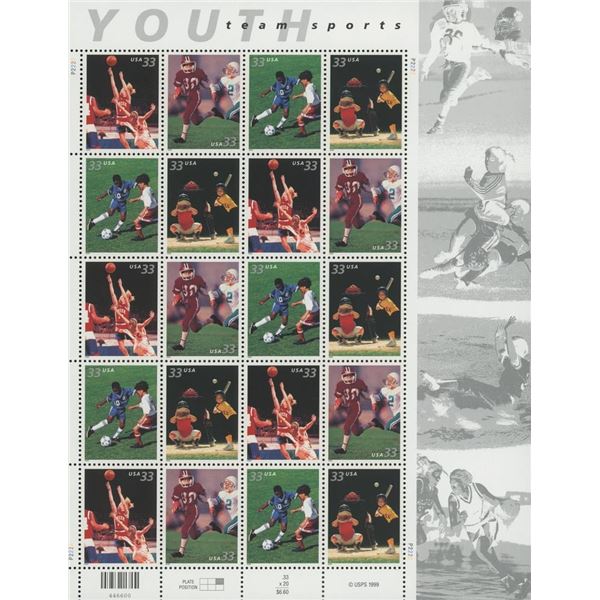 Youth Team Sports, Full Sheet of 20