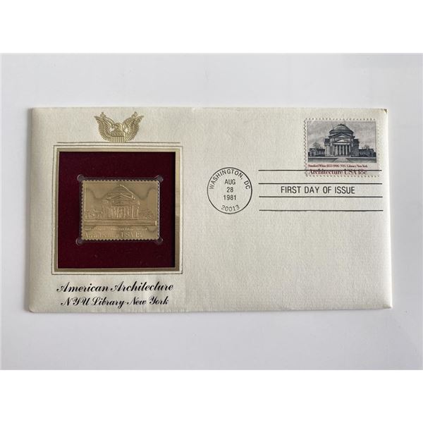 American Architecture NYU Library New York Gold Stamp Replica First Day Cover