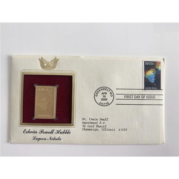 Edwin Powell Hubble Lagoon Nebula Gold Stamp Replica First Day Cover