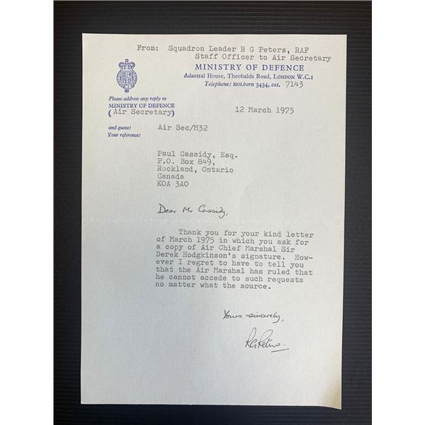 Robert G Peters signed letter