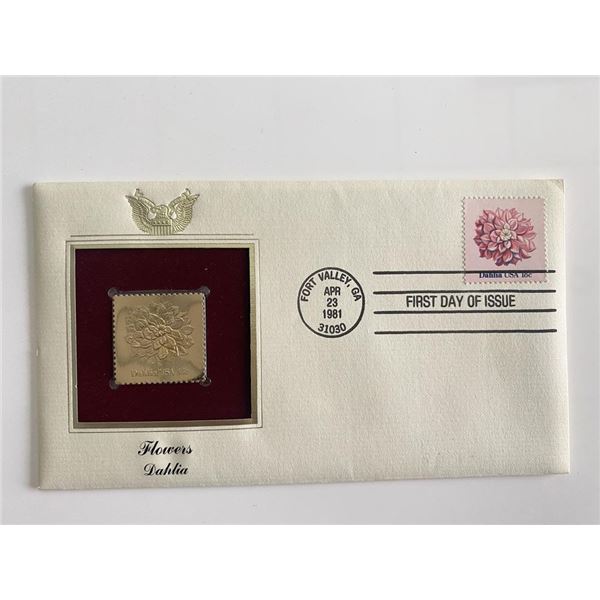 Flowers Dahlia Gold Stamp Replica First Day Cover