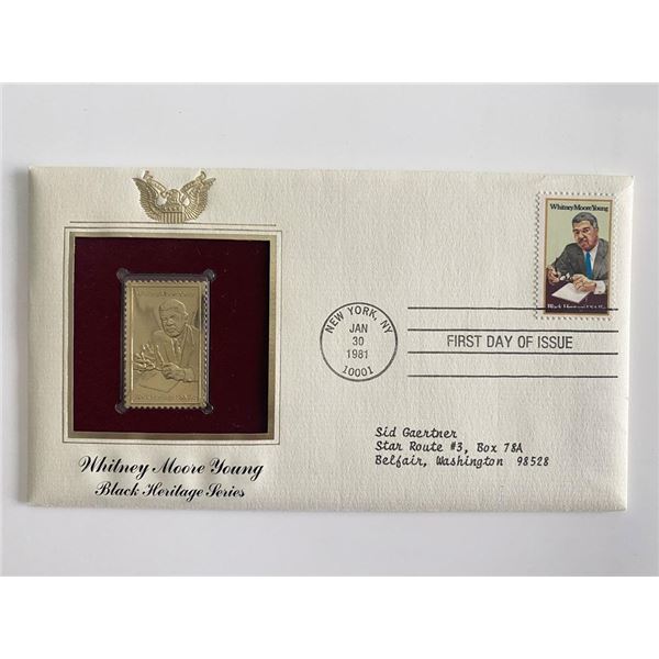Whitney Moore Young Black Heritage Series Gold Stamp Replica First Day Cover