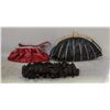 Image 1 : 3 EVENING BAGS, RED BLACK AND BROWN