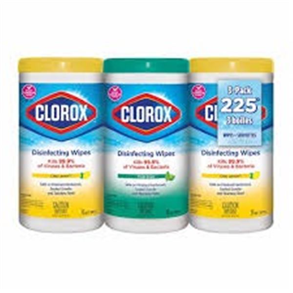 NEW 3 X 225 WIPES CLOROX DISINFECTING WIPES