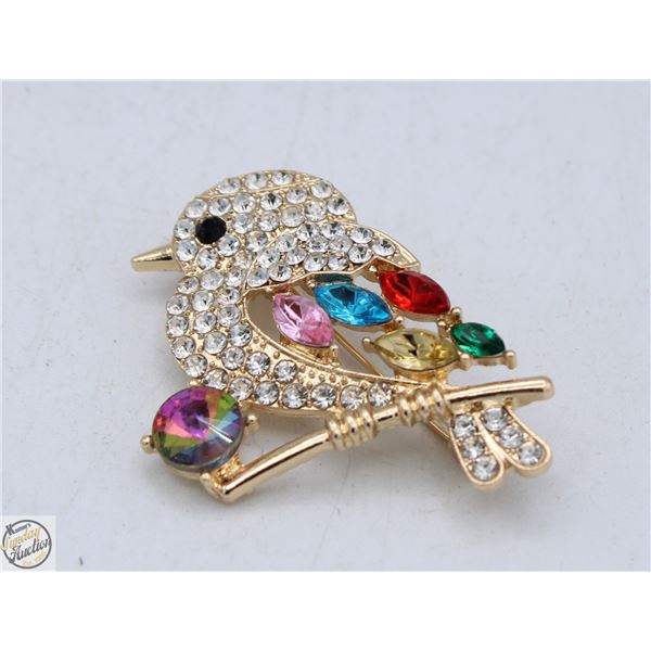 BIRD BROOCH 2" FILLED W/STONE & CRYSTAL