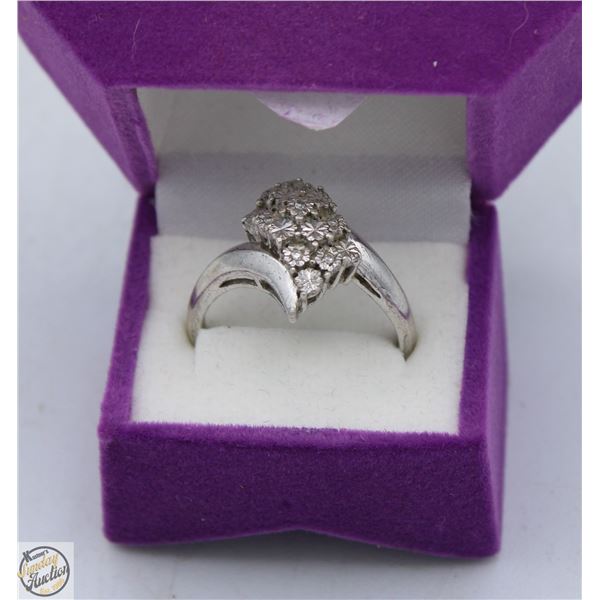 925 SILVER RING SZ 6.75 MARQUISTE ACCENTED STYLE
