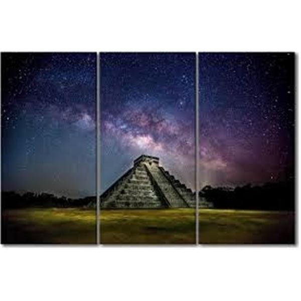 NEW MAYAN PYRAMID WALL ART CANVAS 36 X 24" 3PC