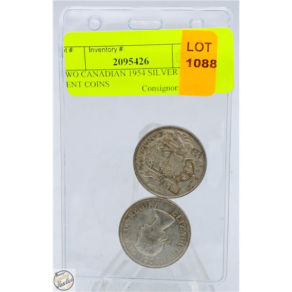 TWO CANADIAN 1954 SILVER 50 CENT COINS