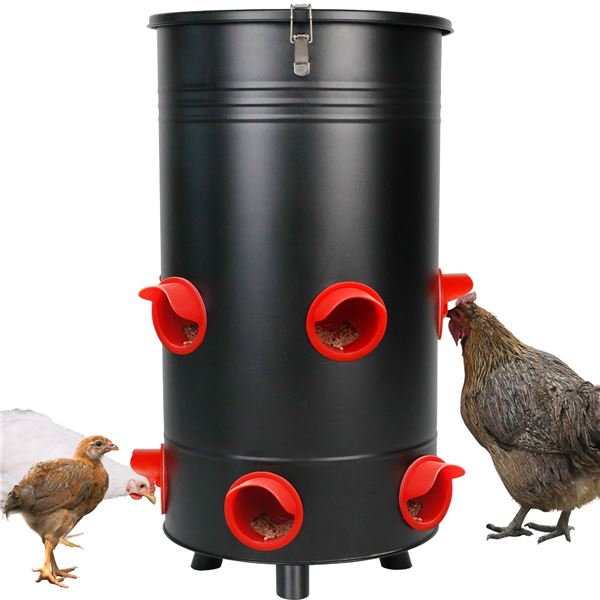 NEW WITH BOX METAL CHICKEN BARREL FEEDER