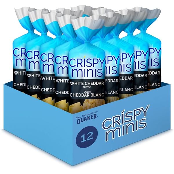 NEW 12 X 100G CRISPY MINIS RICECHIPS WHITE CHEDDAR