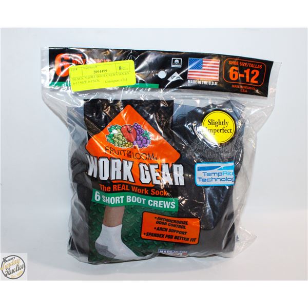 BLACK SHORT BOOT CREWS SOCKS 6-12 SIZE 6-PACK