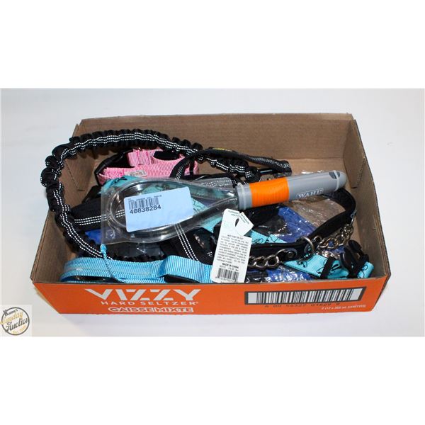 FLAT OF PET COLLARS LEASHES ETC