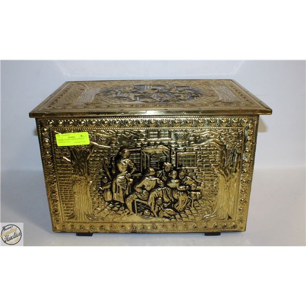 ANTIQUE BRASS FIREWOOD BOX CHEST-ESTATE