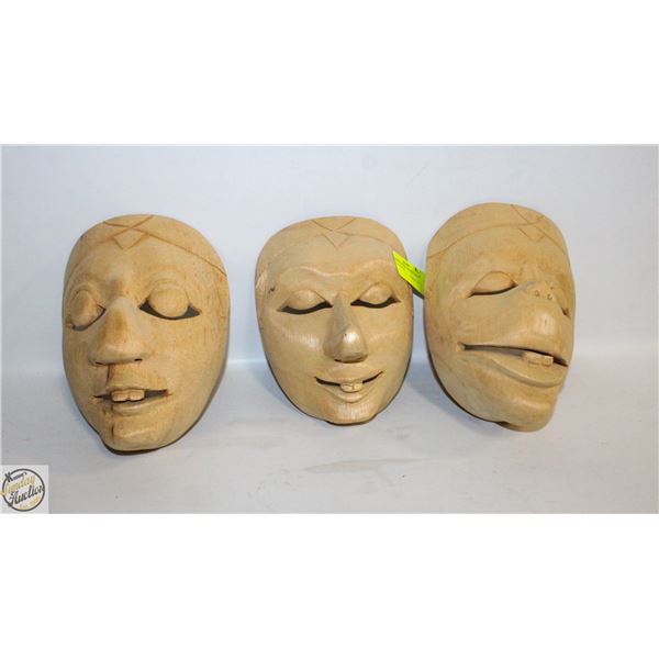 GARENG, PETRUK, SEMAR CARVED WOOD MASKS