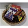 Image 1 : CUT GLASS BOWL WITH FOUR BOXES OF TAROT CARDS