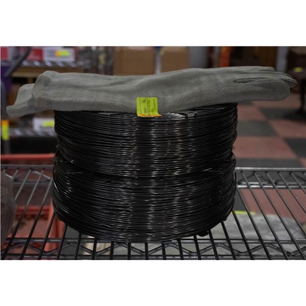 TWO 10LB SPOOLS OF MIG WIRE WITH NEW GLOVES