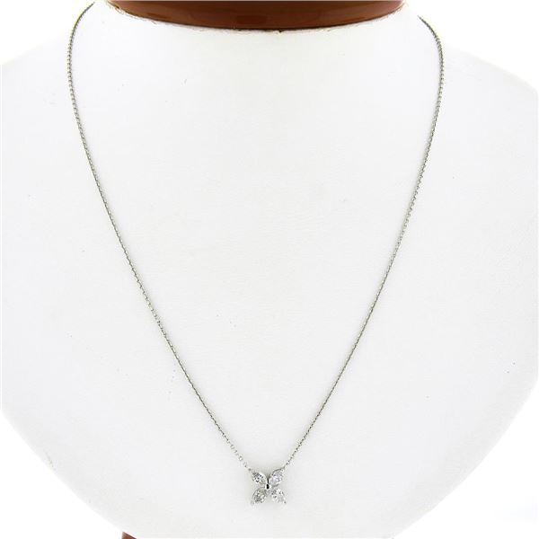 NEW Platinum 0.56 ctw Prong Marquise Diamond Flower Pendant Cable Chain Necklace