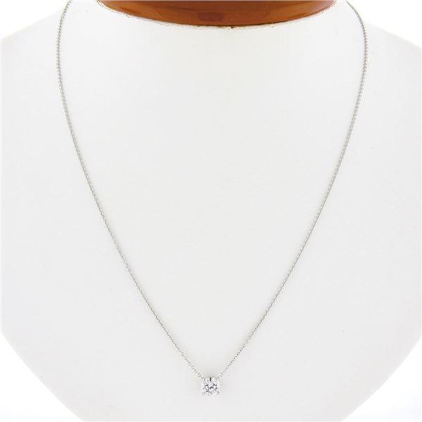 NEW Classic 14k White Gold 0.57 ctw Round Prong Diamond Solitaire Pendant Neckla