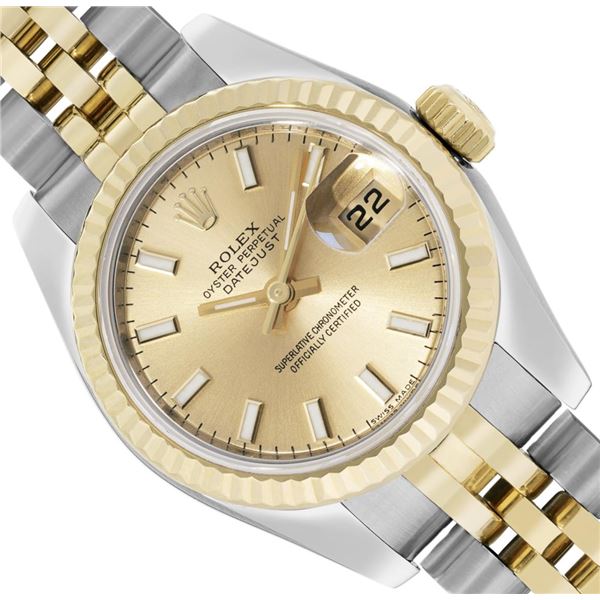 Rolex Ladies 18K Gold And Steel Champagne Index Hidden Clasp Datejust 26MM