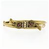 Image 7 : Victorian Revival 14k Gold Ruby Pearl Dual Snake Bypass Hinged Bangle Bracelet