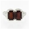 Image 4 : Antique Art Deco 14k Gold Rectangular Filigree 2 Stone Garnet Twin Ring