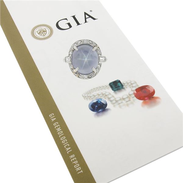 Antique Platinum GIA Ceylon NO HEAT Cabochon Blue Star Sapphire & Diamond Ring