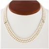 Image 1 : 3 Strand 4-4.5mm Cultured Pearl Necklace w/ 14k Yellow Gold Wide Filigree Clasp