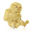 Image 1 : 18K Yellow Gold Ruby & Diamond Detailed Textured Baby Gorilla Monkey Brooch Pin