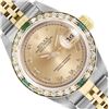 Image 1 : Rolex Ladies Quickset Sapphire 18K Two Tone Champagne Roman Diamond And Emerald