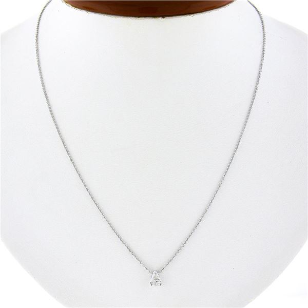 New 14k White Gold .34 ctw Pear Diamond Tear Drop Solitaire Pendant Chain Neckla