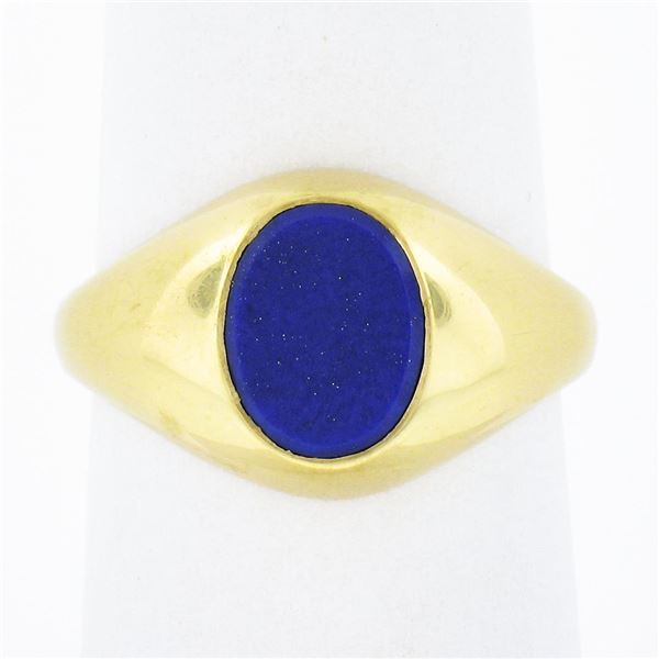 Classic 14k Yellow Gold Bezel Oval Cabochon Blue Lapis Polished Domed Band Ring