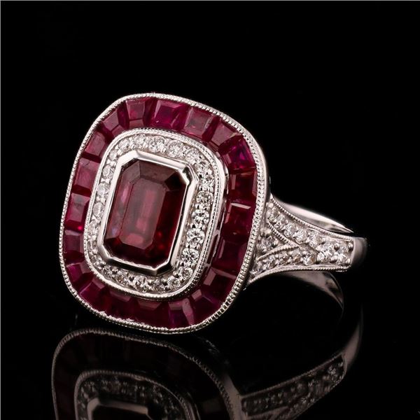 2.98 ctw Ruby and 0.33 ctw Diamond Platinum Ring